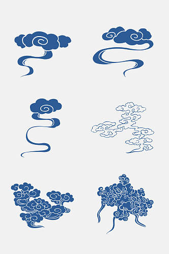 蓝色复古传统祥云纹免抠设计素材