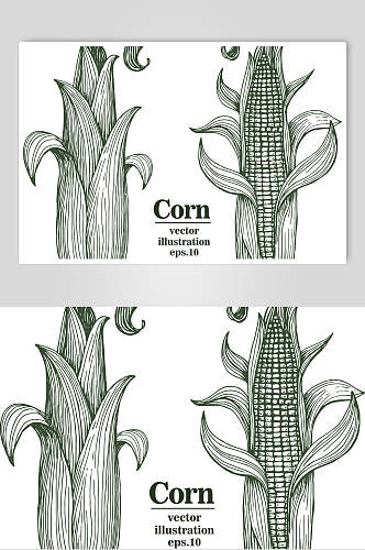 手绘黑白卡通玉米矢量素材