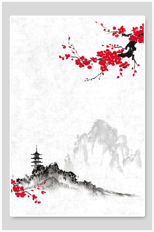 红梅中国风植物矢量背景
