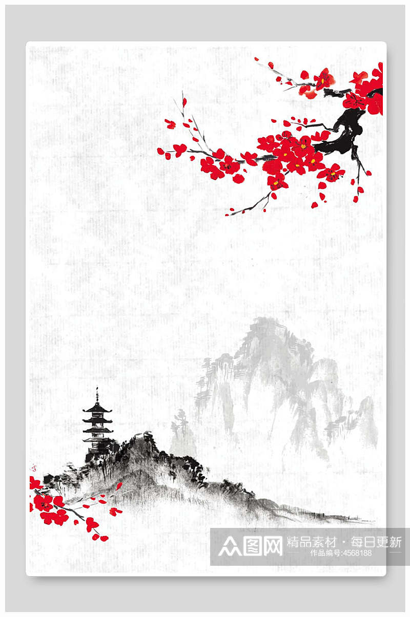 红梅中国风植物矢量背景素材