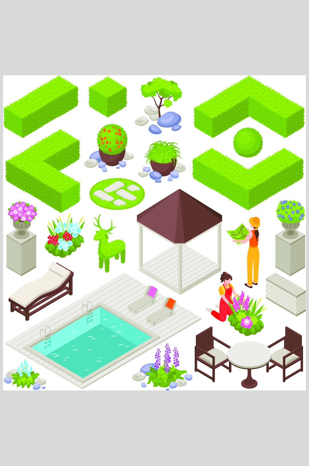创意绿植二点五等距绿植矢量素材素材