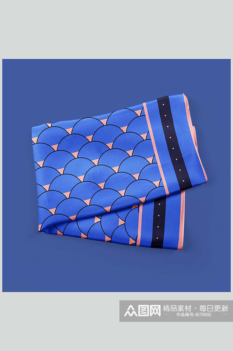 蓝色几何丝巾方巾样机素材