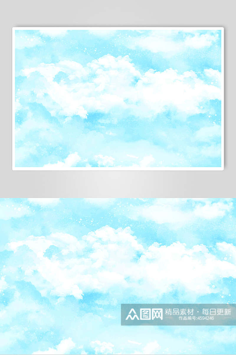 水彩风蓝色手绘天空云朵矢量素材素材