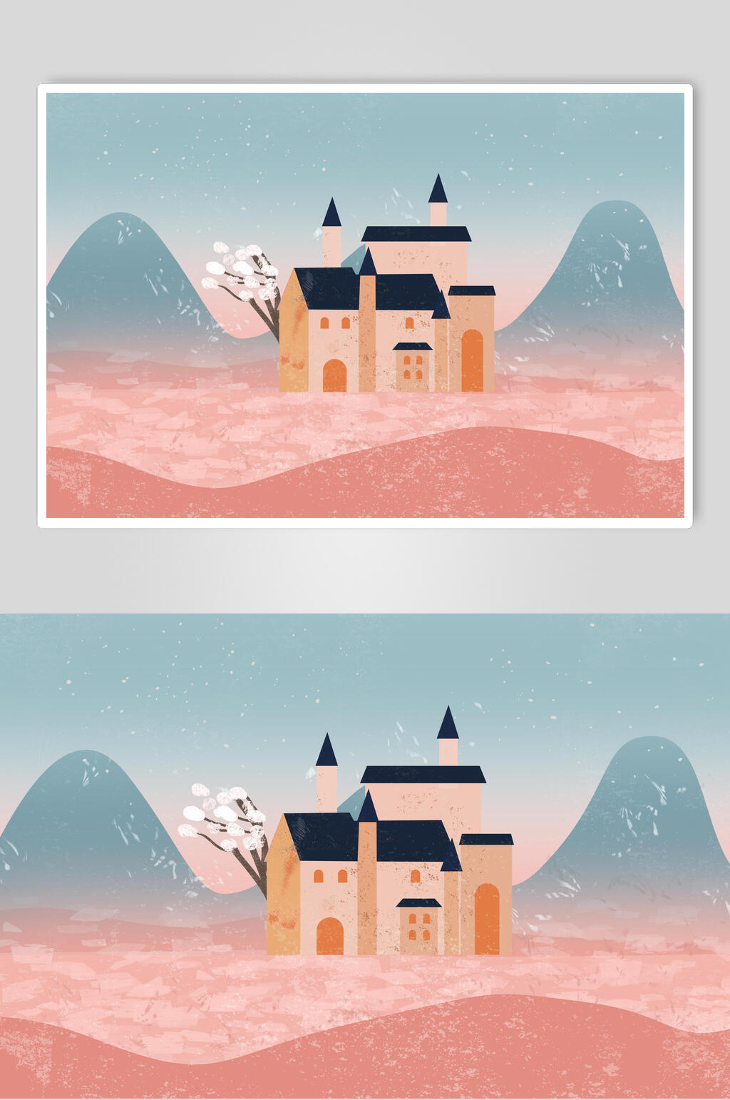 简约渐变古建筑插画素材