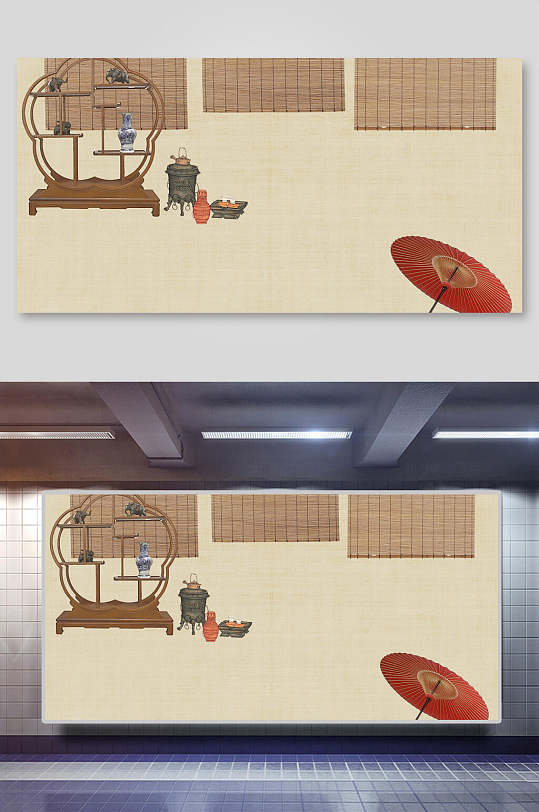 中国古代工笔画山水背景