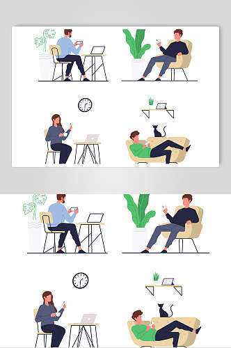 大气时钟植物办公人物矢量素材