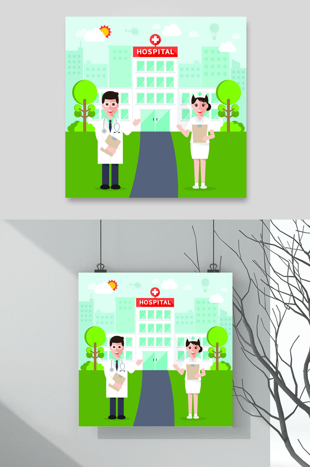 创意医生护士医院医疗矢量素材素材