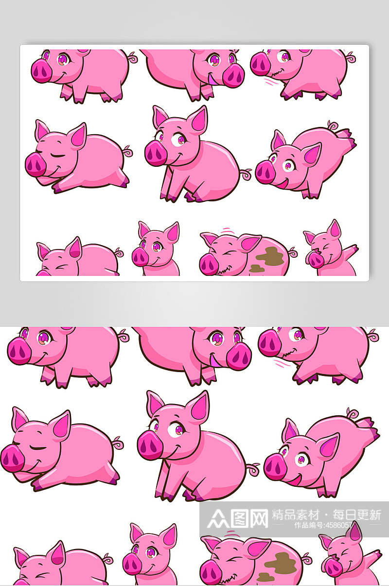 创意可爱粉色卡通猪矢量素材素材