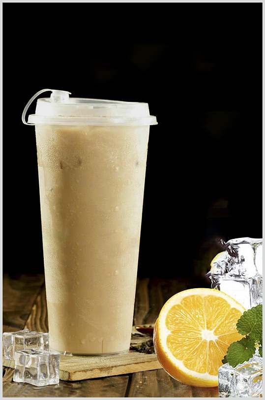 橘子奶茶饮品高质感摄影图片