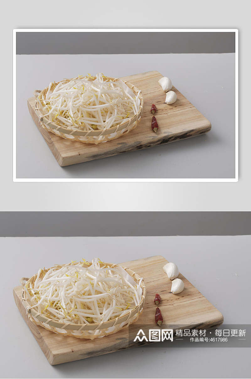 豆芽简约木盘底烫菜图片素材
