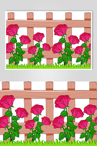 玫瑰卡通栅栏篱笆矢量素材