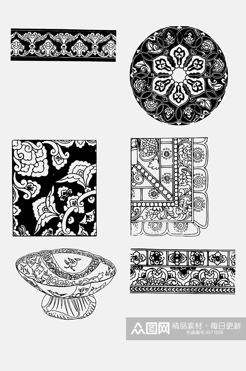 中式黑色隋唐五代古典纹样免抠素材素材
