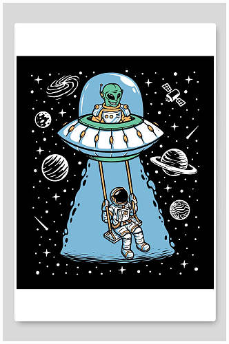 创意卫星星球探险宇航员矢量插画
