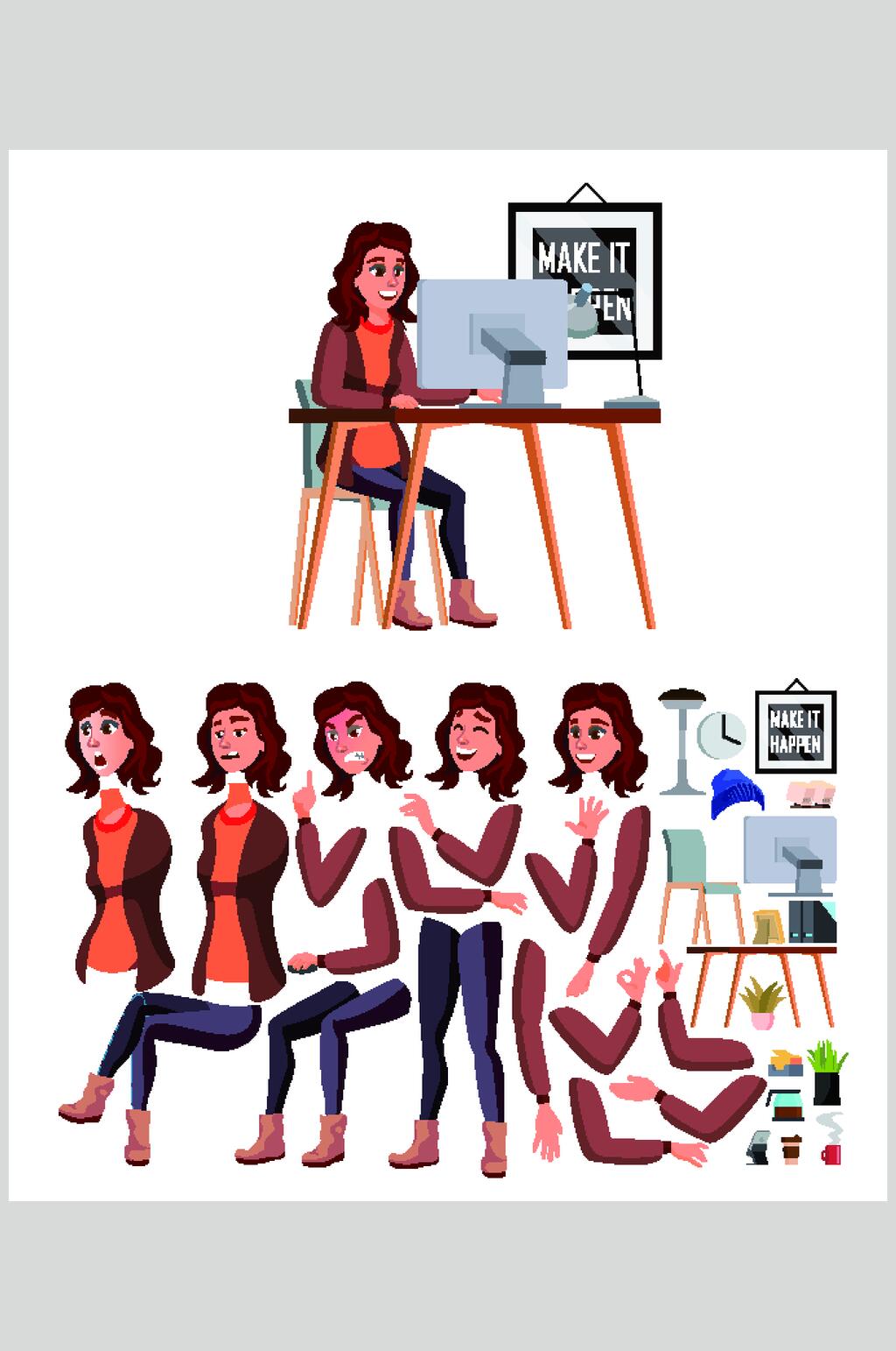 魅力女性人物分解矢量素材素材