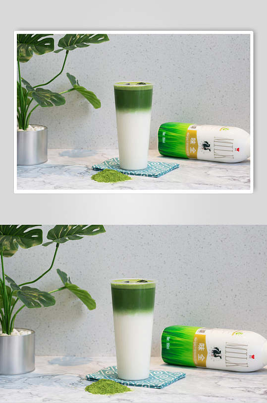 绿色清新奶茶饮品摄影图片