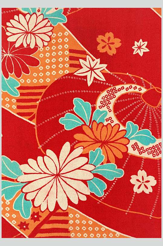 红色花朵日式和风图案图片