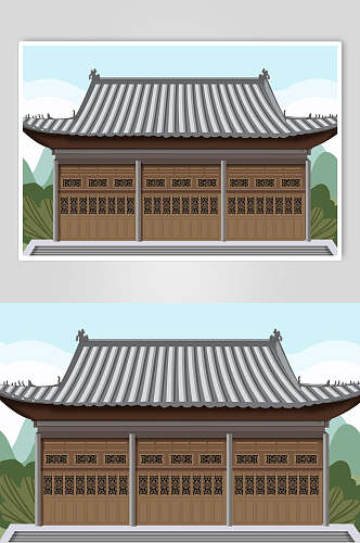 中式古建筑插画