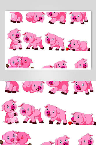 粉红色手绘卡通猪矢量素材