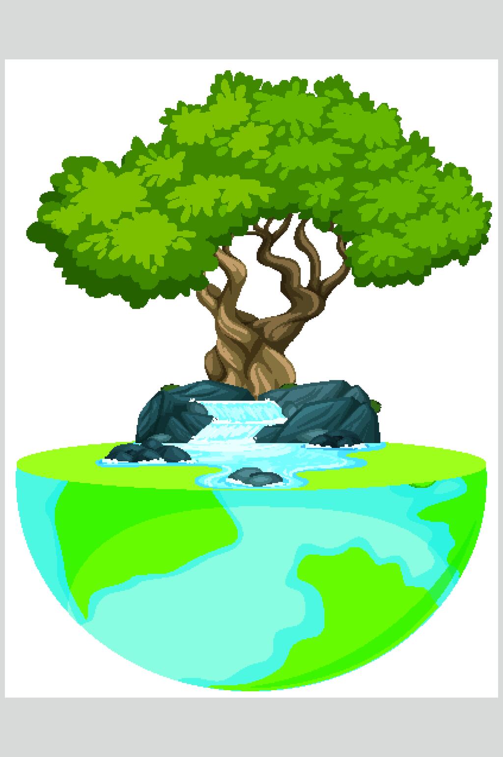 绿树山水瀑布矢量素材素材