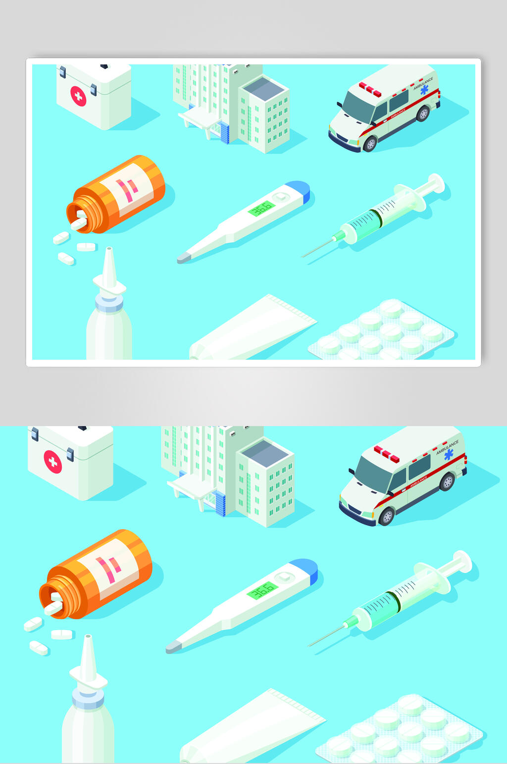创意药物救护车二点五D医疗器械矢量素材素材