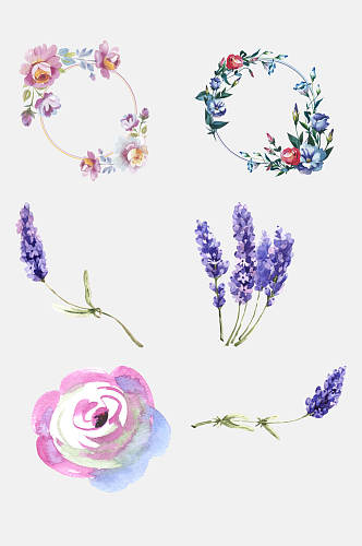 蓝紫色渐变水彩花卉免抠素材