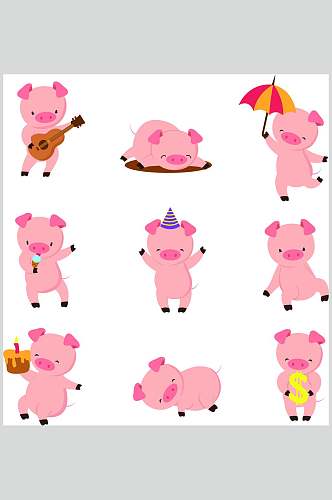 创意粉色蛋糕卡通猪矢量素材