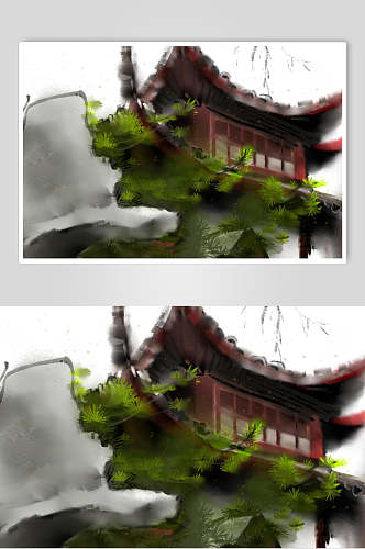 中国风古建筑插画
