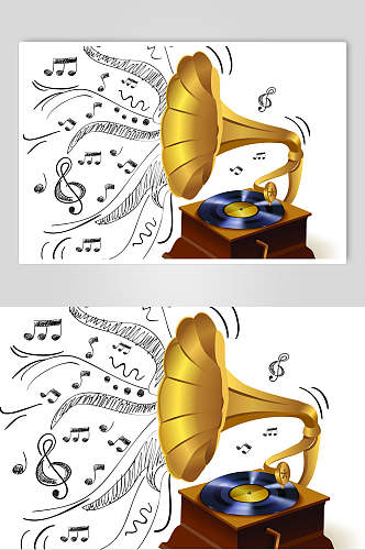 金色大气老式唱片机矢量素材
