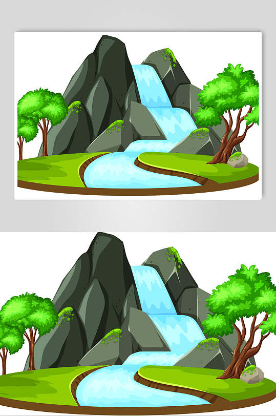 山水瀑布矢量素材