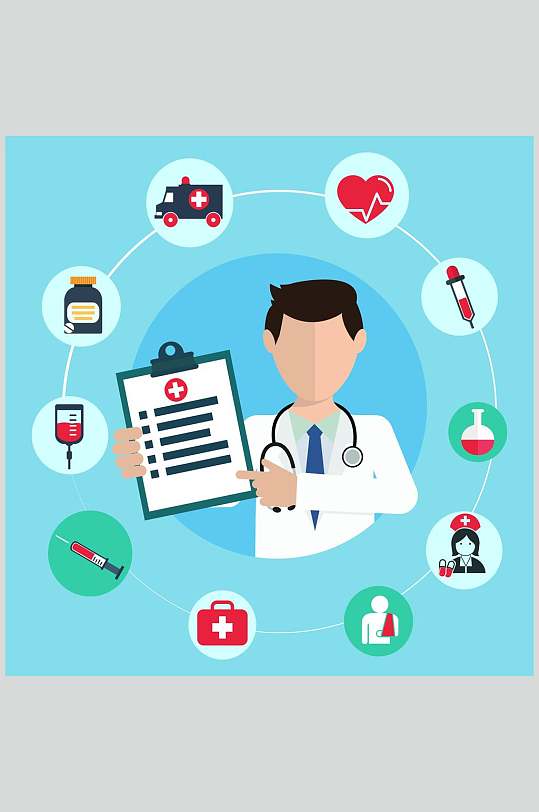 蓝色卡通医院医疗矢量素材