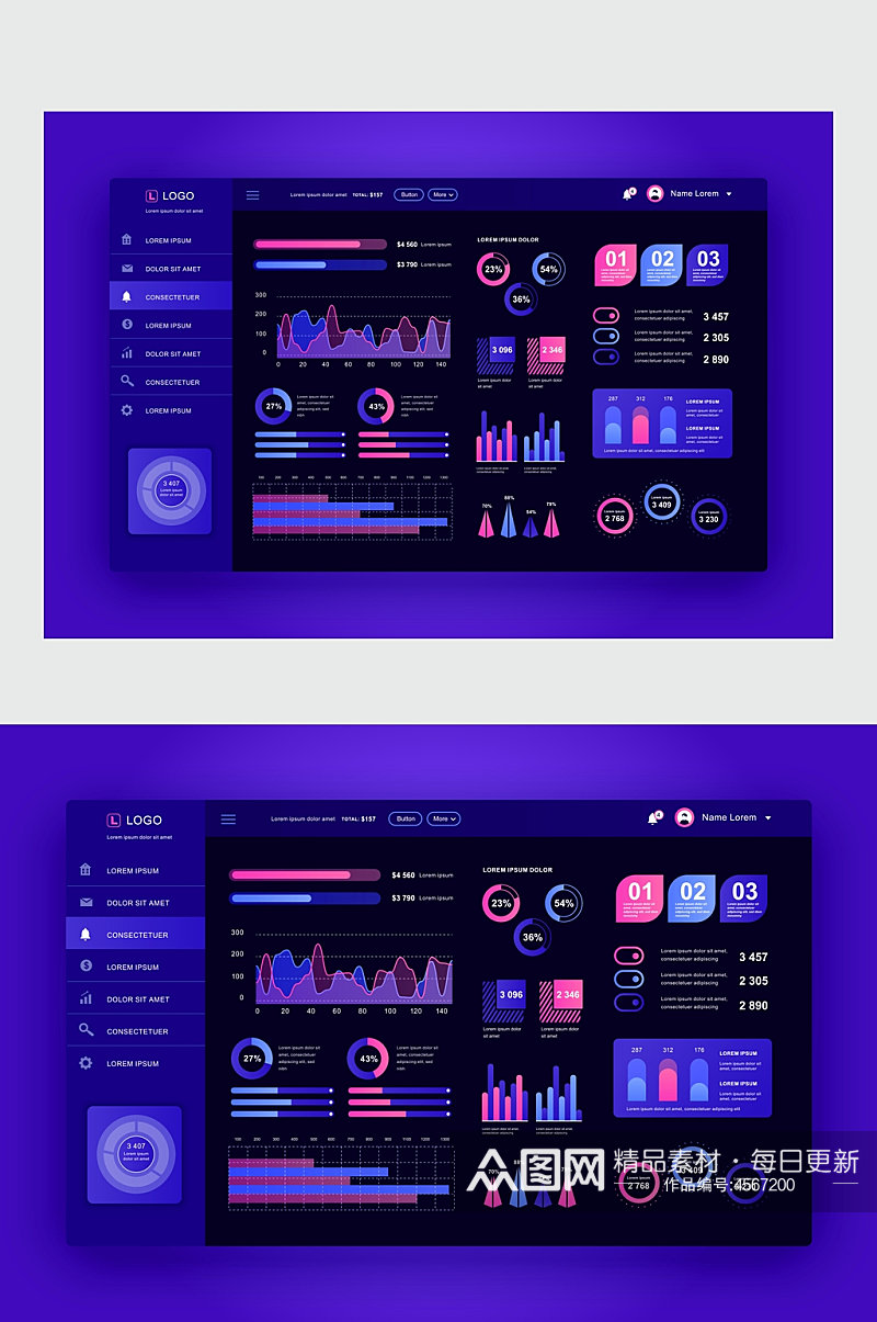 蓝紫色科技后台矢量UI设计素材
