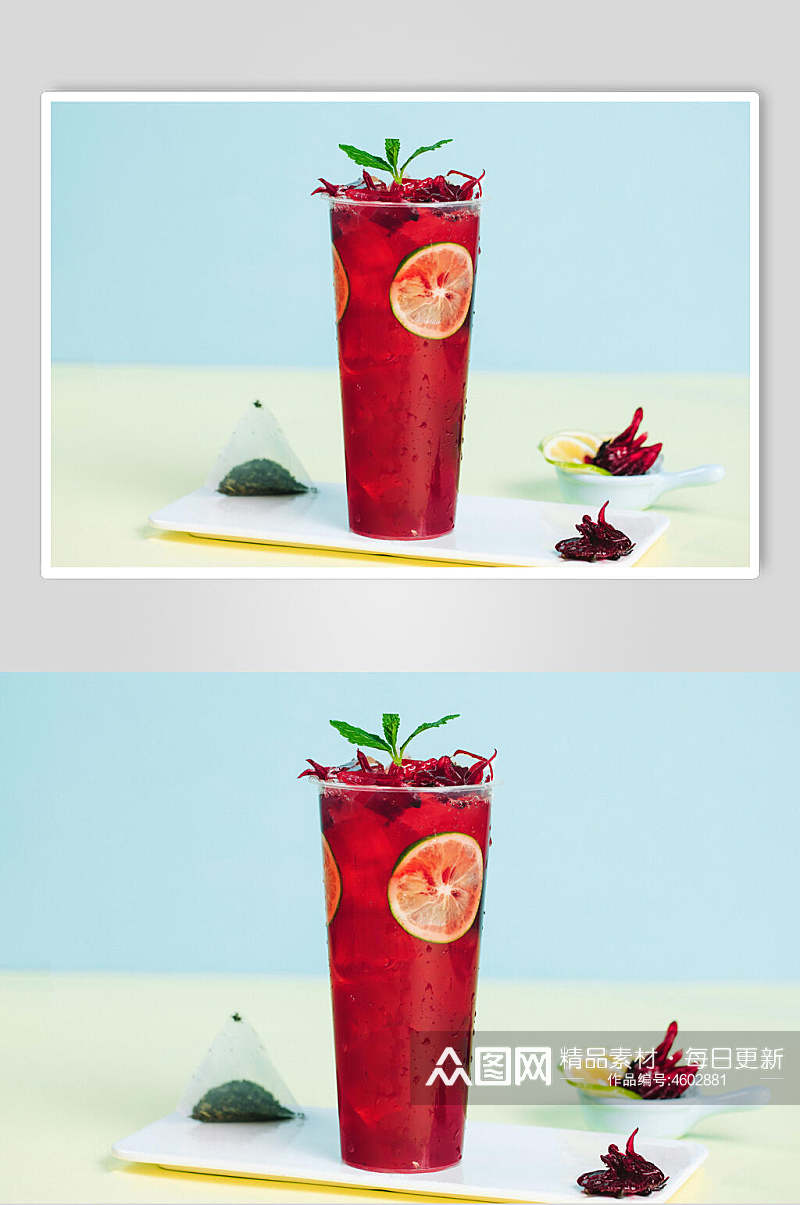 横版简约红色清新奶茶饮品摄影图片素材