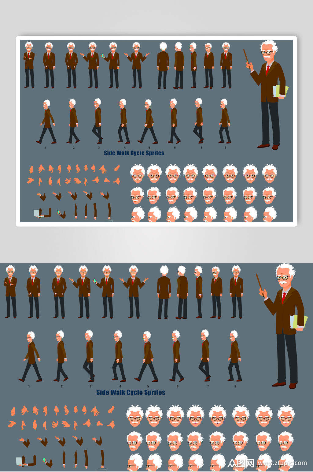 灰色科学家人物角色矢量素材模板下载-编号4594088-众图网