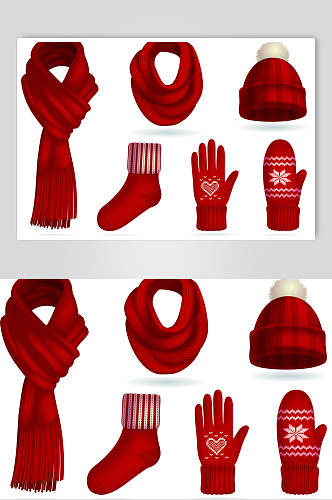 红色袜子帽子围巾矢量素材