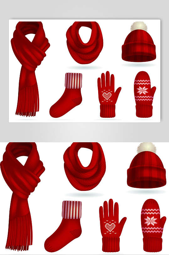 红色袜子帽子围巾矢量素材
