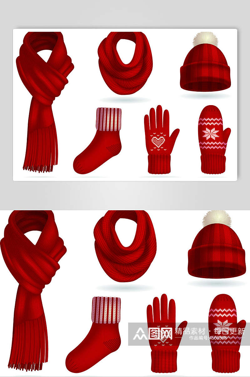 红色袜子帽子围巾矢量素材素材