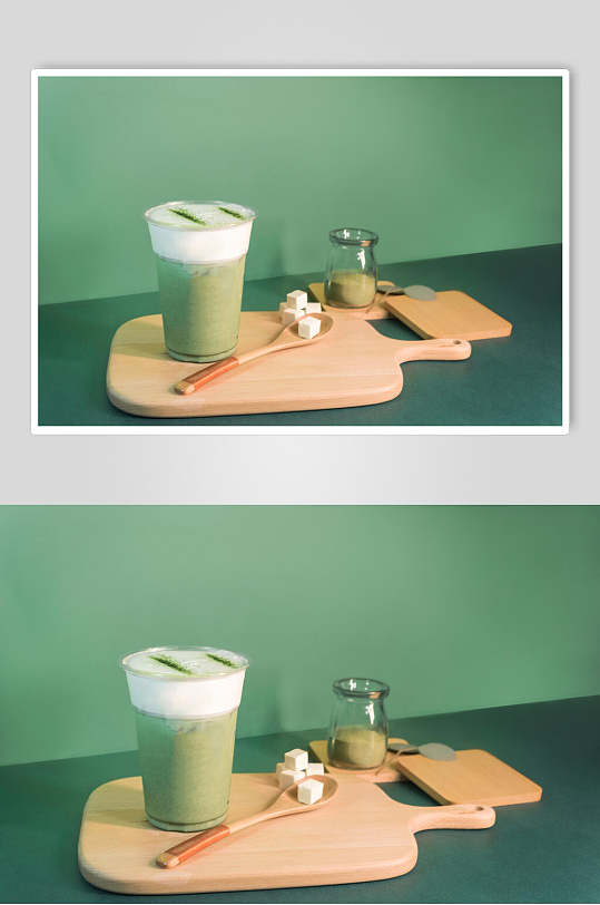绿色横版清新奶茶饮品摄影图片