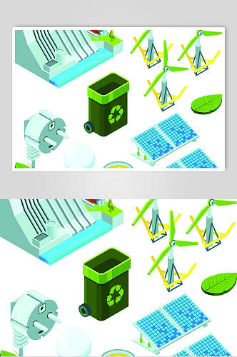 创意垃圾桶二点五D节能环保矢量素材