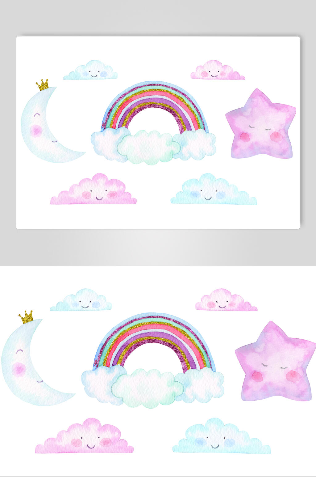 彩虹手绘天空云朵矢量素材素材