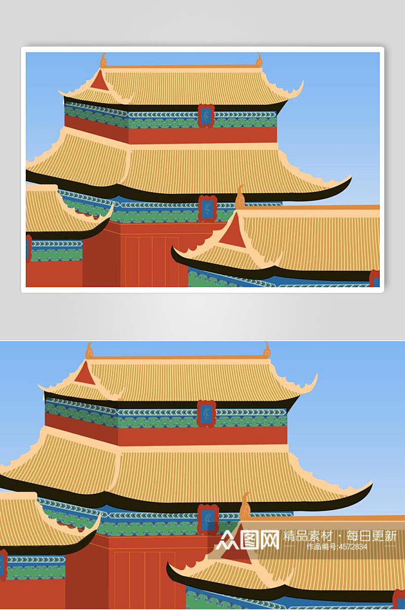 中国风简约古建筑插画素材