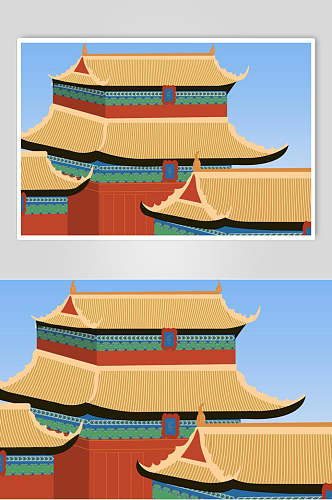 中国风简约古建筑插画