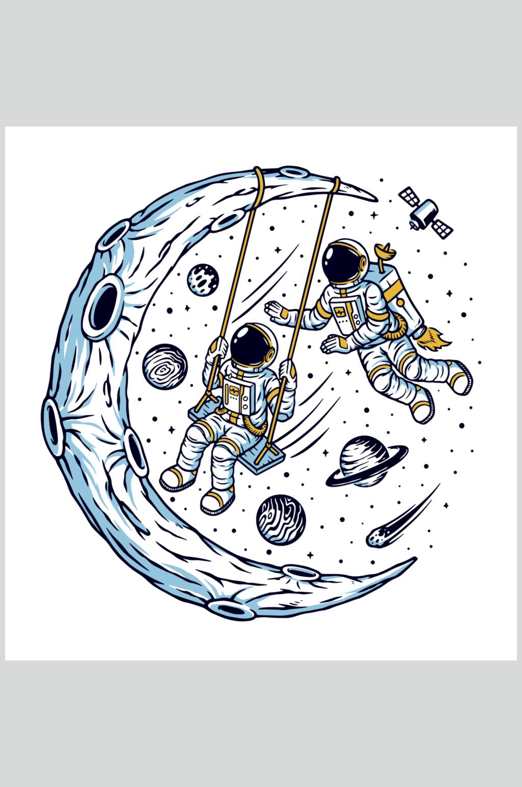 荡秋千星球探险宇航员矢量素材素材