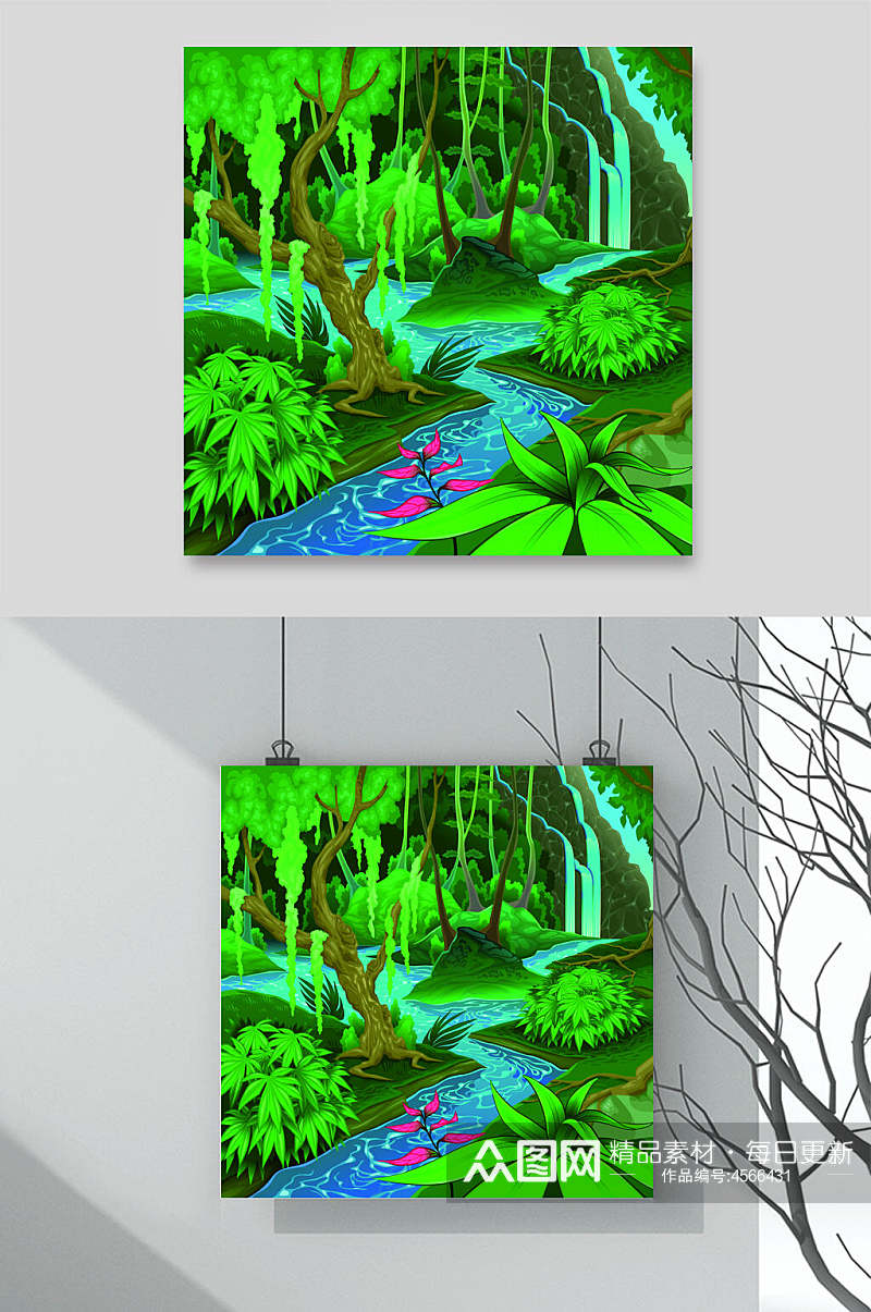 创意彩绘热带雨林矢量素材素材