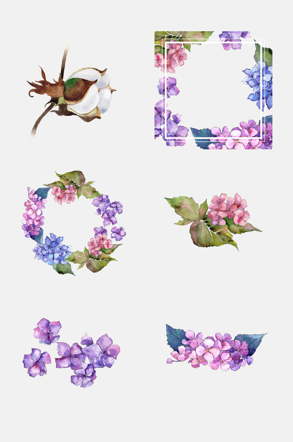 蓝紫色水彩花卉免抠素材素材
