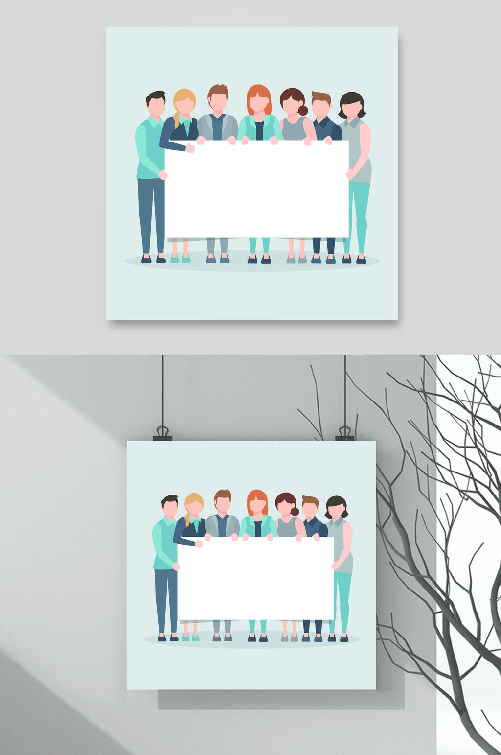 蓝色手举牌素材