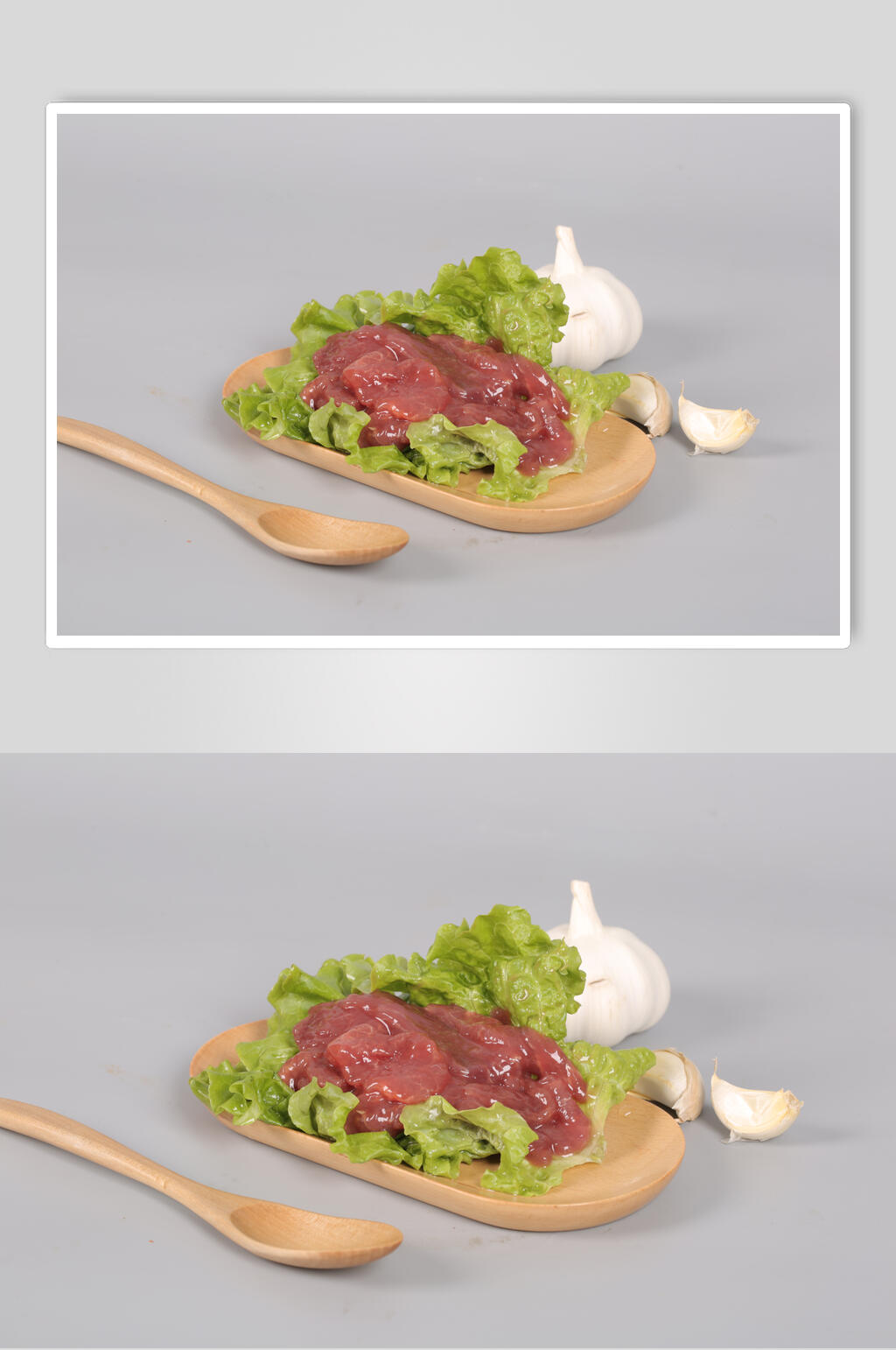 生菜牛肉简约木盘底烫菜图片素材