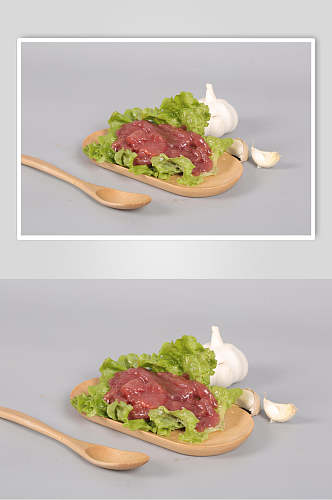 生菜牛肉简约木盘底烫菜图片