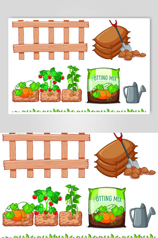 蔬菜卡通栅栏篱笆矢量素材