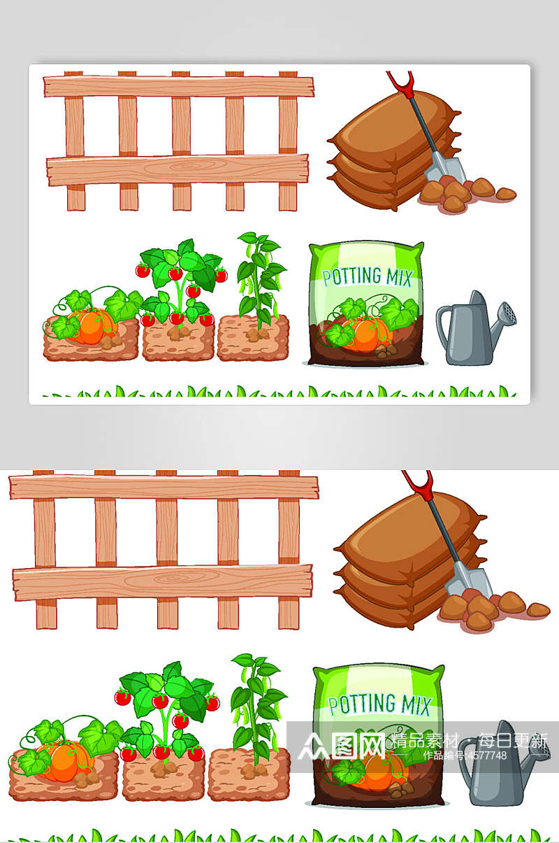 蔬菜卡通栅栏篱笆矢量素材素材