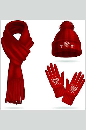 红色手套帽子围巾矢量素材